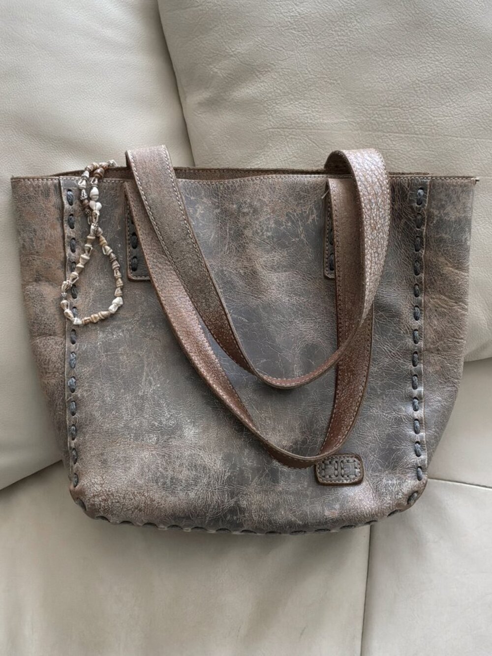 Bed Stu Stevie Distressed Taupe-Brown/Gray Leather Tote - Picture 2 of 7